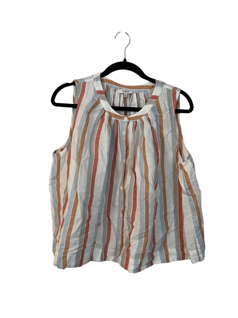Madewell Button-Front Tank in Linen-Cotton Blend Stripe Sleeveless Top Sz XL